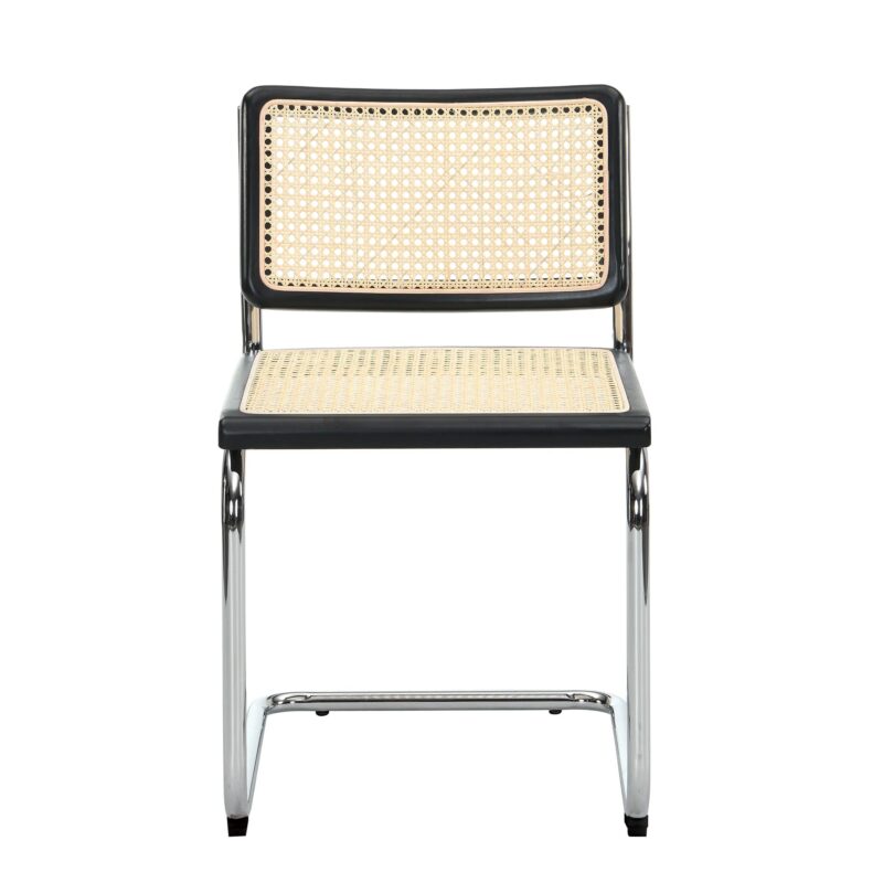 Cosenza Pair of 2 Dining Chairs, Cane & Chrome (Black) - Image 3