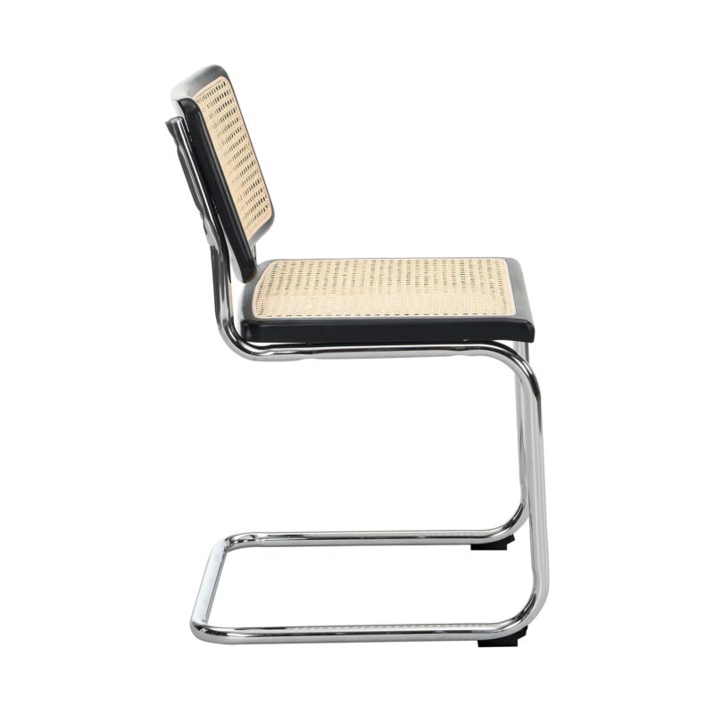 Cosenza Pair of 2 Dining Chairs, Cane & Chrome (Black) - Image 5
