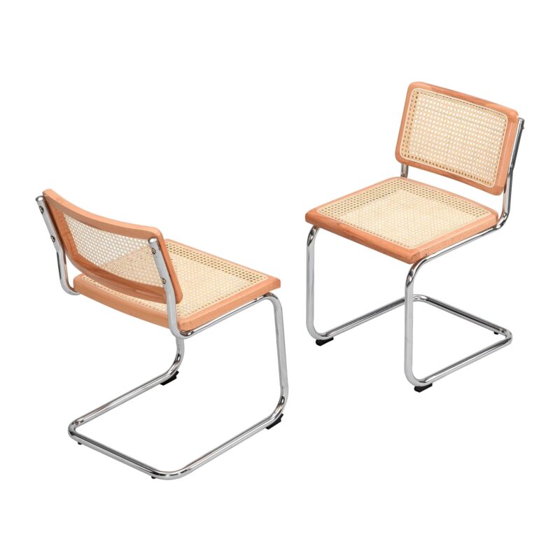 Cosenza Pair of 2 Dining Chairs, Cane & Chrome (Natural) - Image 2