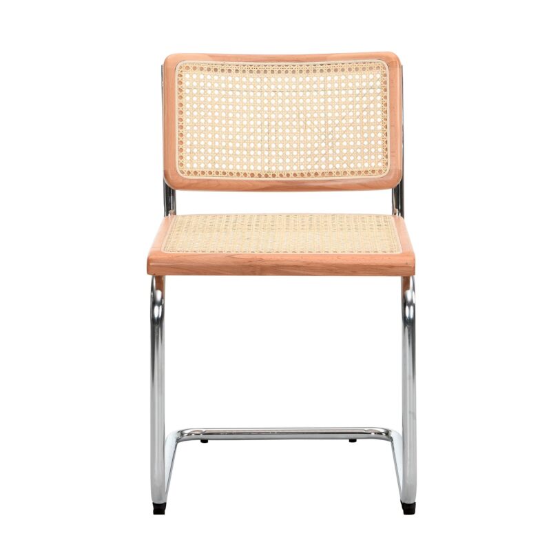 Cosenza Pair of 2 Dining Chairs, Cane & Chrome (Natural) - Image 3