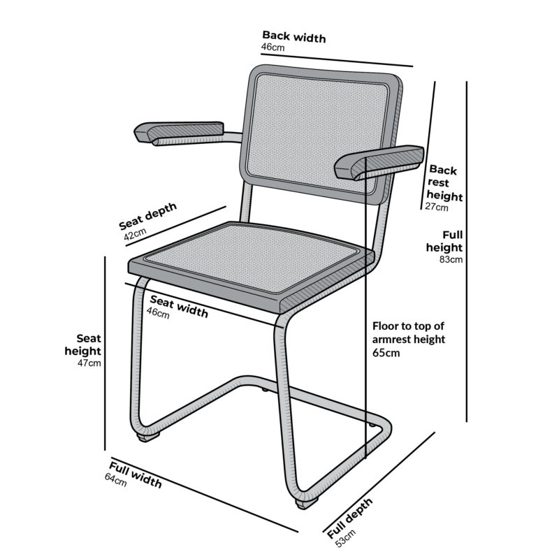 Rayna Pair of 2 Solid Beech Dining Chairs with Armrests, Natural Cane & Chrome (Natural) - Image 4