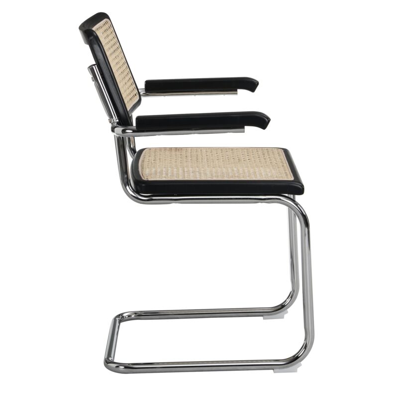 Rayna Pair of 2 Solid Beech Dining Chairs with Armrests, Natural Cane & Chrome (Black) - Image 3