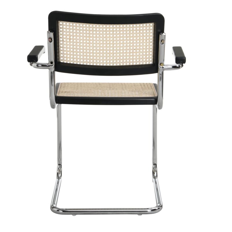 Rayna Pair of 2 Solid Beech Dining Chairs with Armrests, Natural Cane & Chrome (Black) - Image 6