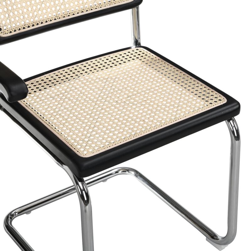 Rayna Pair of 2 Solid Beech Dining Chairs with Armrests, Natural Cane & Chrome (Black) - Image 9