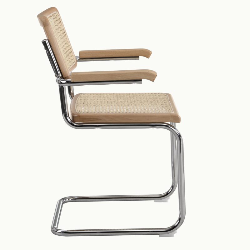Rayna Pair of 2 Solid Beech Dining Chairs with Armrests, Natural Cane & Chrome (Natural) - Image 3