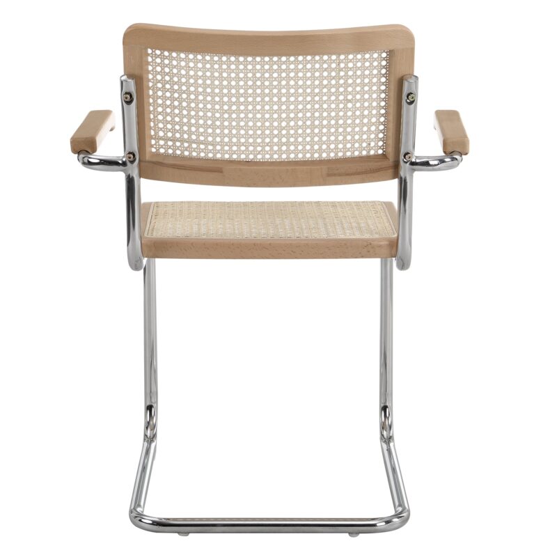 Rayna Pair of 2 Solid Beech Dining Chairs with Armrests, Natural Cane & Chrome (Natural) - Image 6