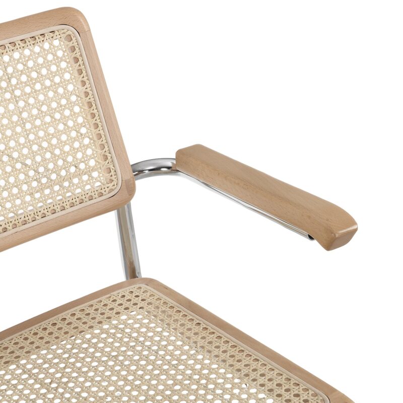 Rayna Pair of 2 Solid Beech Dining Chairs with Armrests, Natural Cane & Chrome (Natural) - Image 8