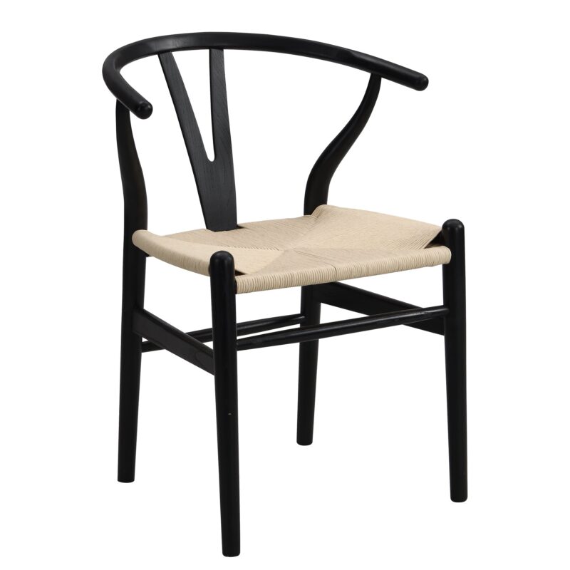 Hansel Wooden Natural Weave Dining Chair, Black Colour Frame - Image 2