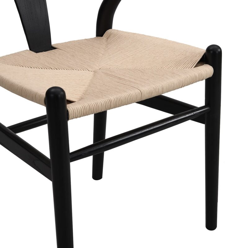 Hansel Wooden Natural Weave Dining Chair, Black Colour Frame - Image 10