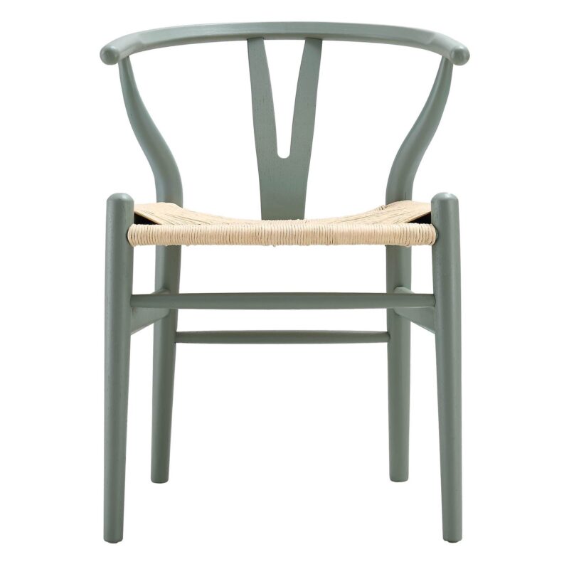 Hansel Wooden Natural Weave Dining Chair, Sage Green Colour Frame - Image 2