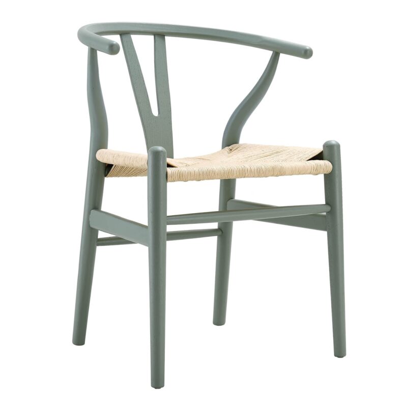 Hansel Wooden Natural Weave Dining Chair, Sage Green Colour Frame - Image 3