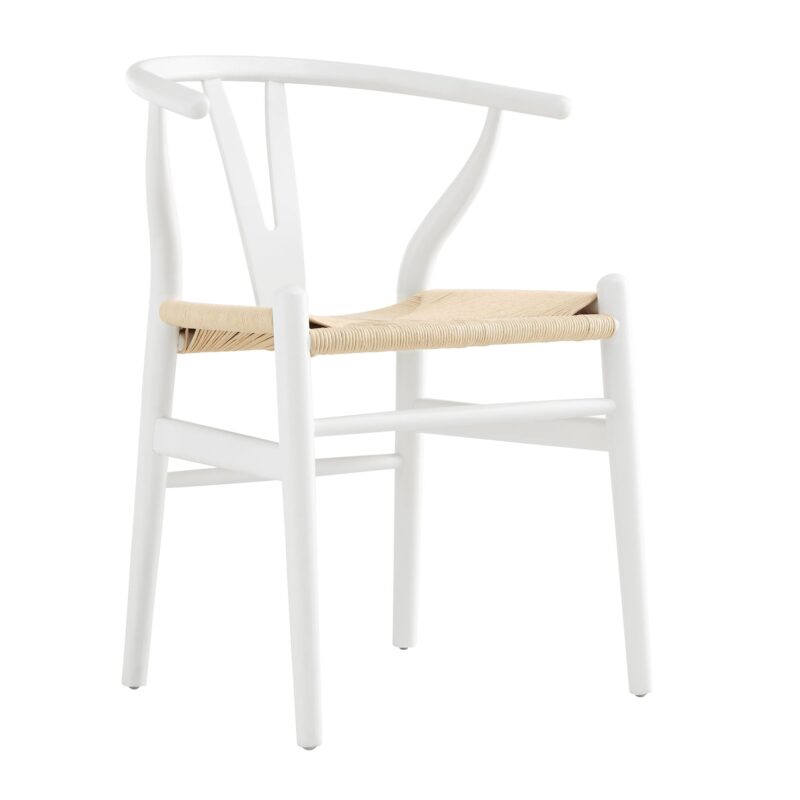 Hansel Wooden Natural Weave Dining Chair, White Colour Frame - Image 2