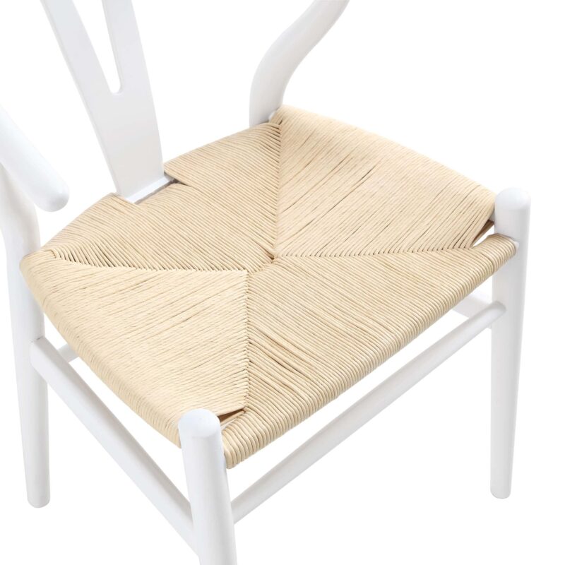 Hansel Wooden Natural Weave Dining Chair, White Colour Frame - Image 9