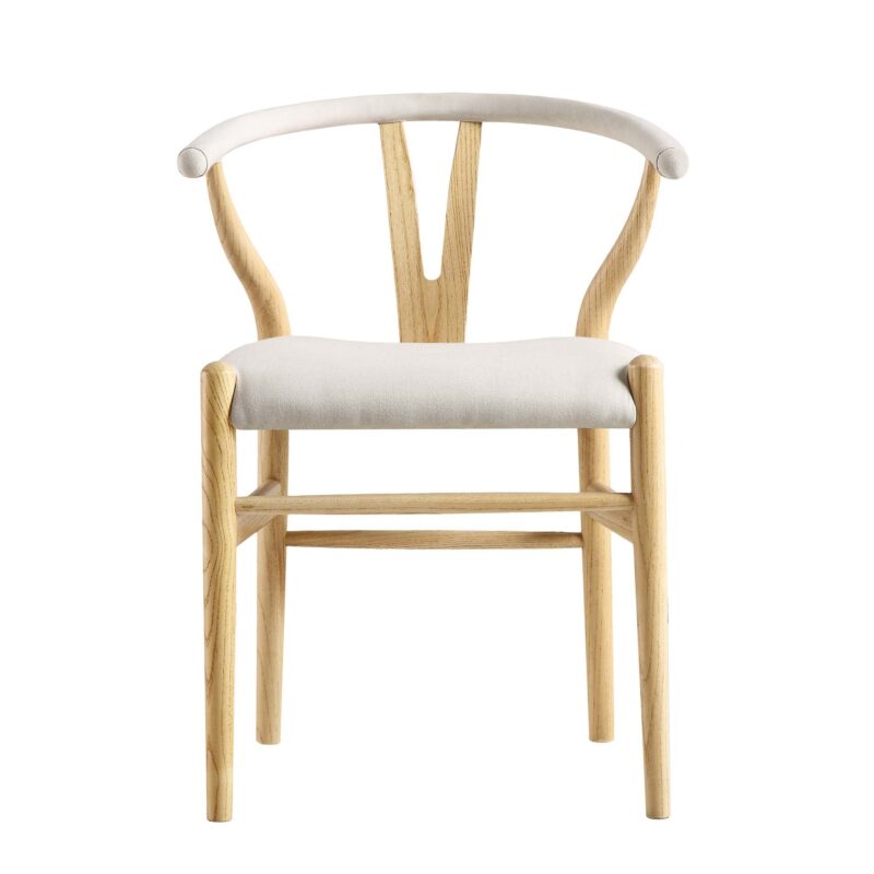 Hansel Upholstered Padded Dining Chair, Beige Fabric and Natural Frame - Image 4