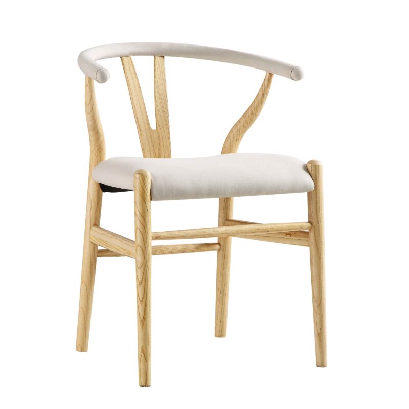 Hansel Upholstered Padded Dining Chair, Beige Fabric and Natural Frame - Image 5
