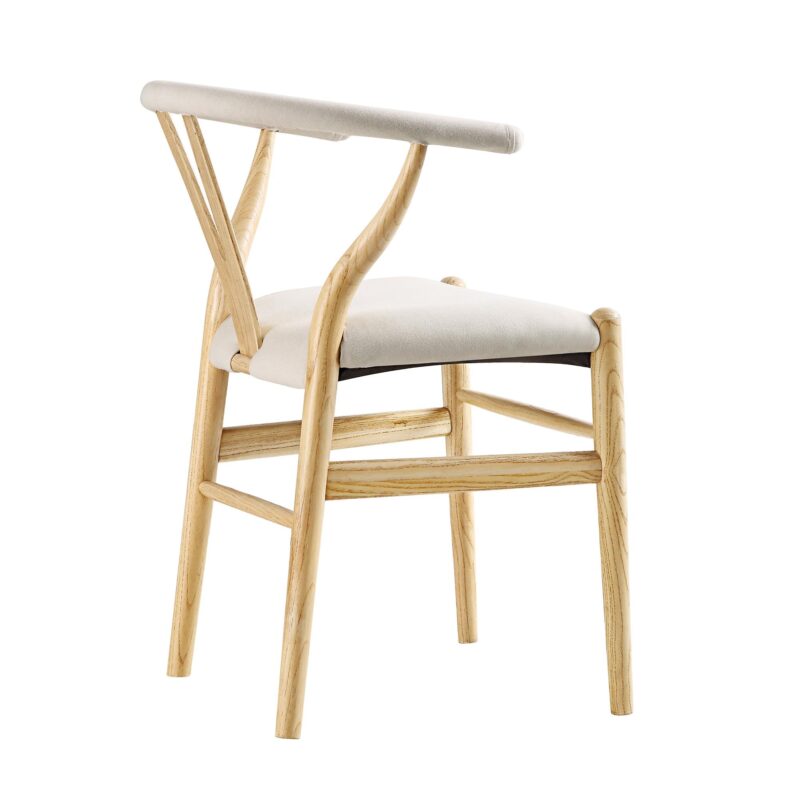 Hansel Upholstered Padded Dining Chair, Beige Fabric and Natural Frame - Image 8