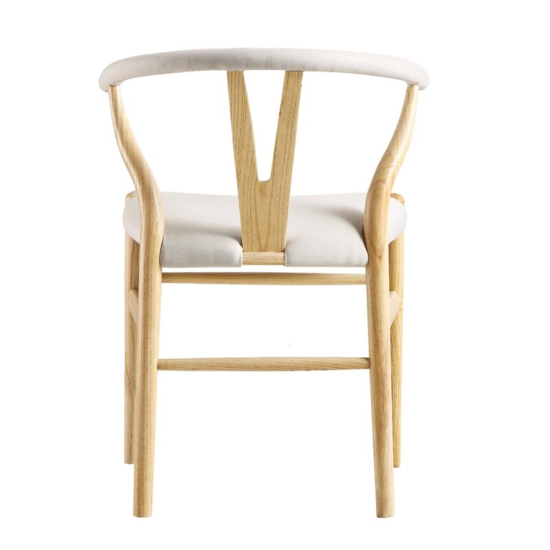 Hansel Upholstered Padded Dining Chair, Beige Fabric and Natural Frame - Image 9