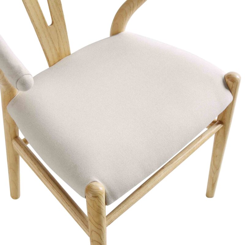 Hansel Upholstered Padded Dining Chair, Beige Fabric and Natural Frame - Image 11