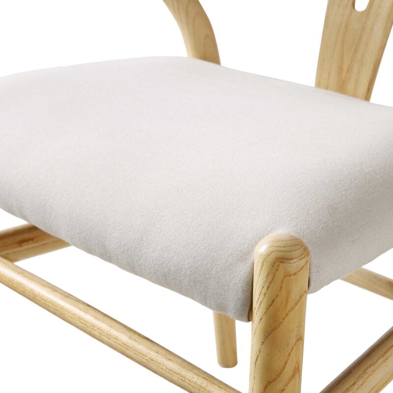 Hansel Upholstered Padded Dining Chair, Beige Fabric and Natural Frame - Image 12