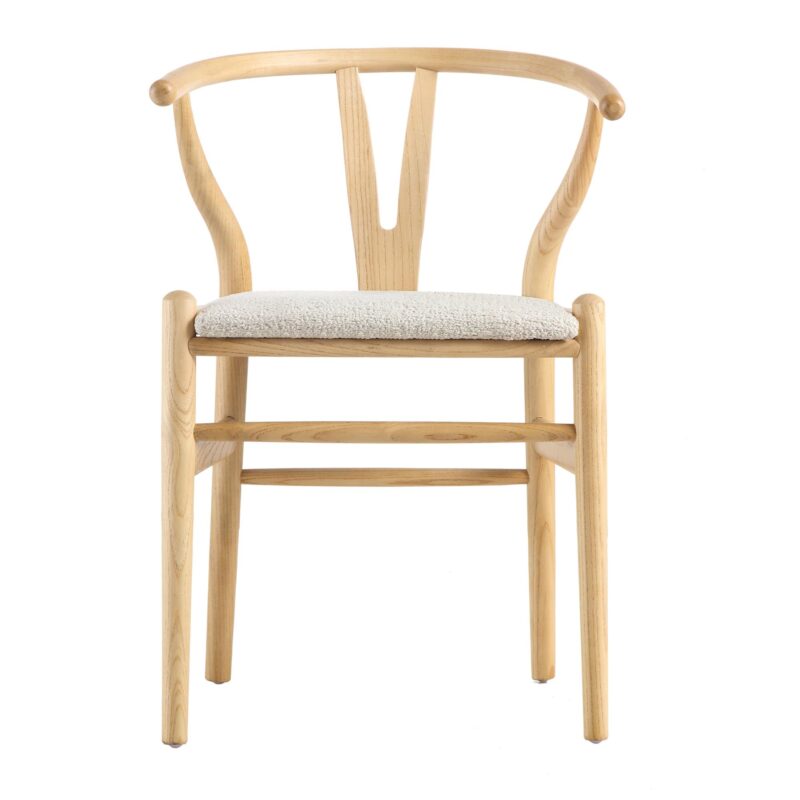 Hansel Wooden Dining Chair, Ivory White Boucle and Natural Frame - Image 2