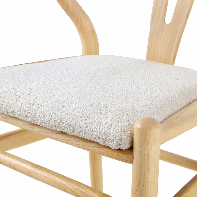 Hansel Wooden Dining Chair, Ivory White Boucle and Natural Frame - Image 10