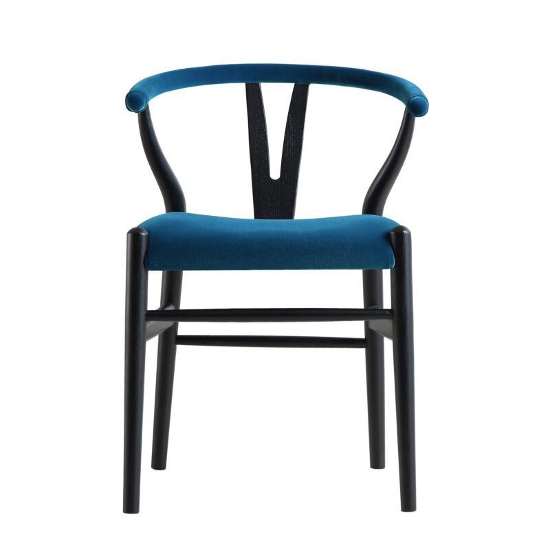 Hansel Upholstered Padded Dining Chair, Blue Velvet and Black Frame - Image 4