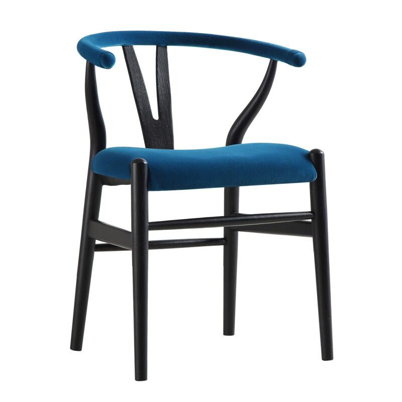 Hansel Upholstered Padded Dining Chair, Blue Velvet and Black Frame - Image 5