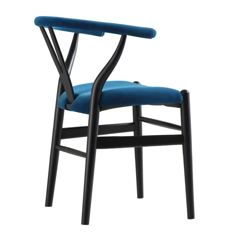 Hansel Upholstered Padded Dining Chair, Blue Velvet and Black Frame - Image 8