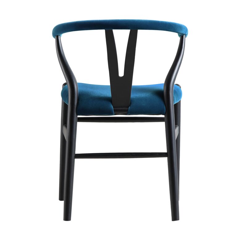 Hansel Upholstered Padded Dining Chair, Blue Velvet and Black Frame - Image 9