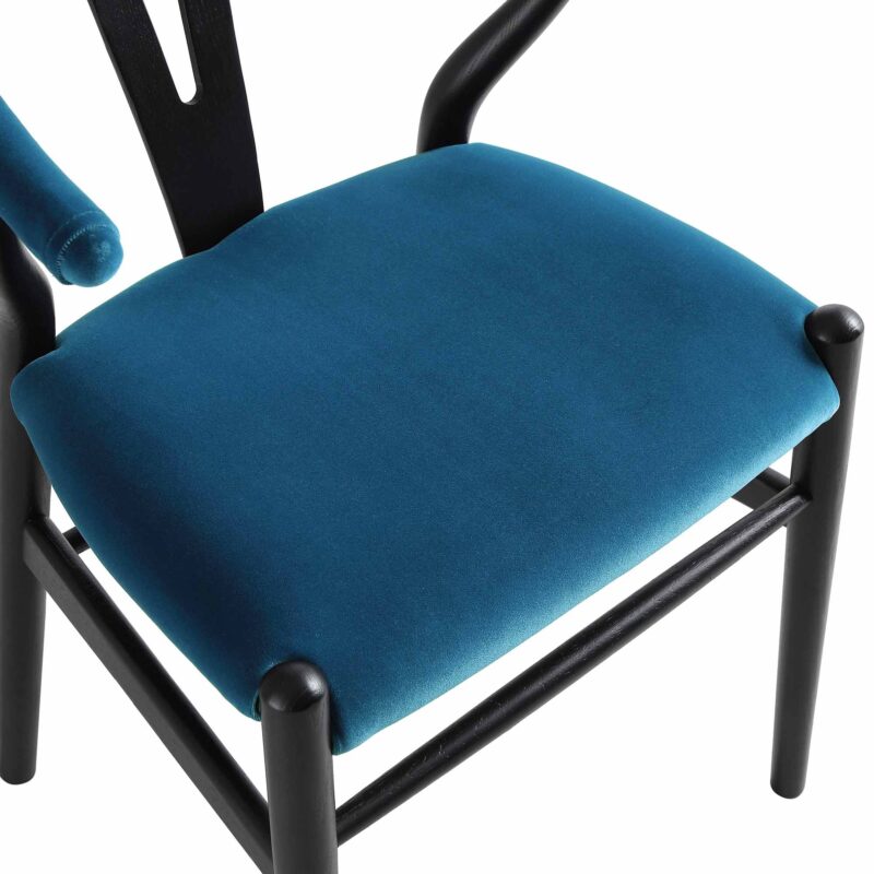 Hansel Upholstered Padded Dining Chair, Blue Velvet and Black Frame - Image 11