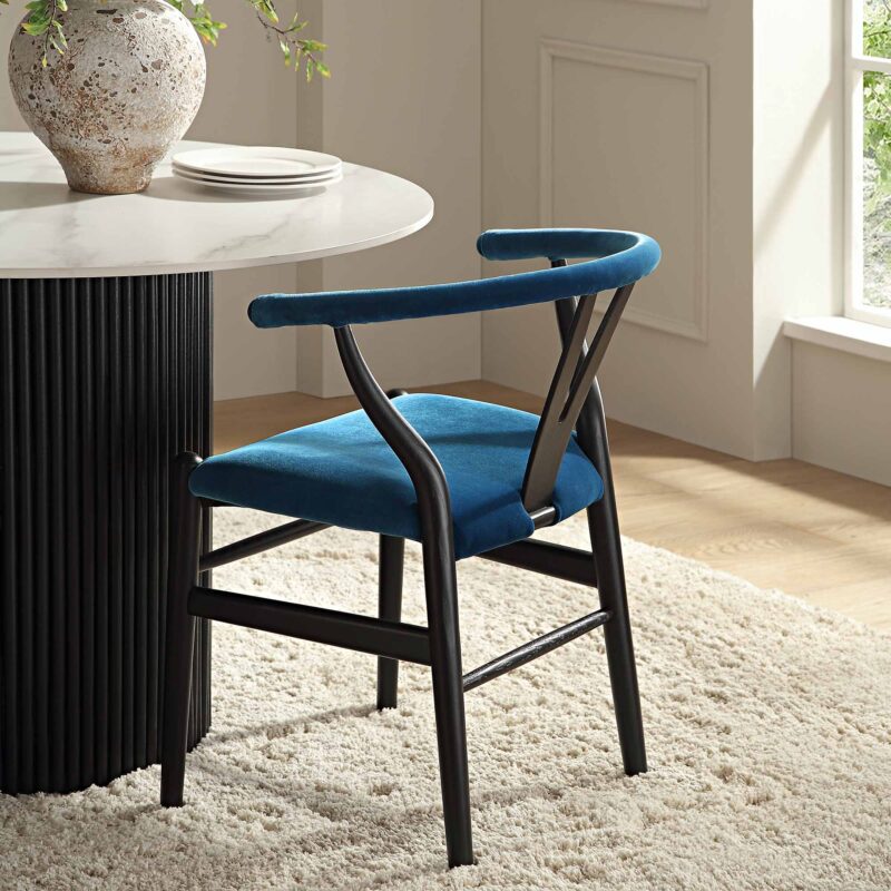 Hansel Upholstered Padded Dining Chair, Blue Velvet and Black Frame - Image 3