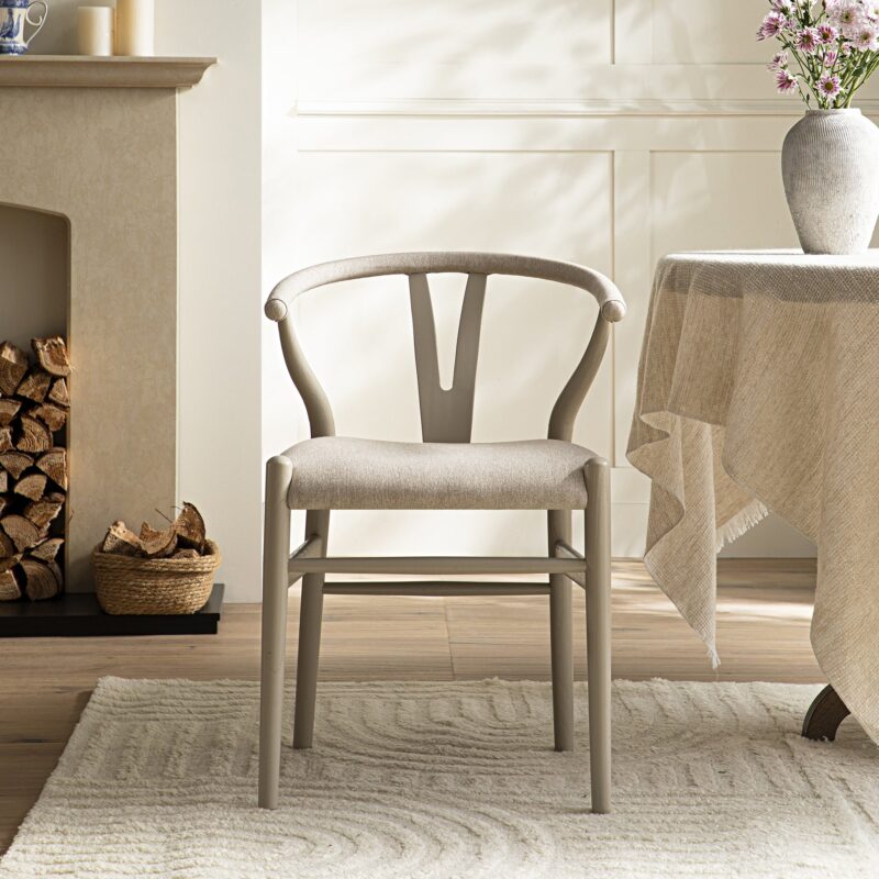 Hansel Upholstered Dining Chair, Taupe Frame with Oatmeal Fabric - Image 2