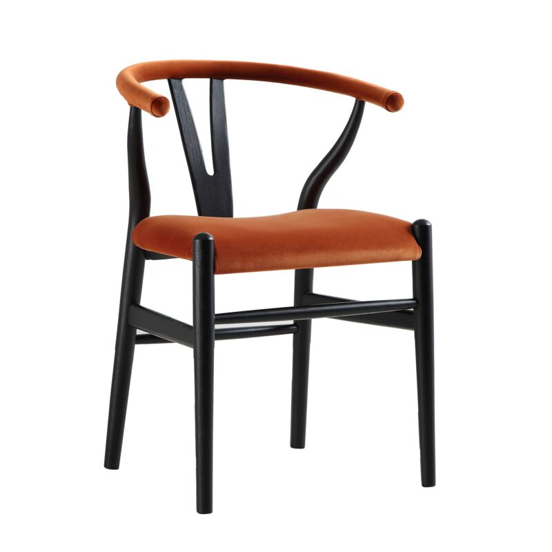 Hansel Upholstered Padded Dining Chair, Rust Velvet and Black Frame - Image 4