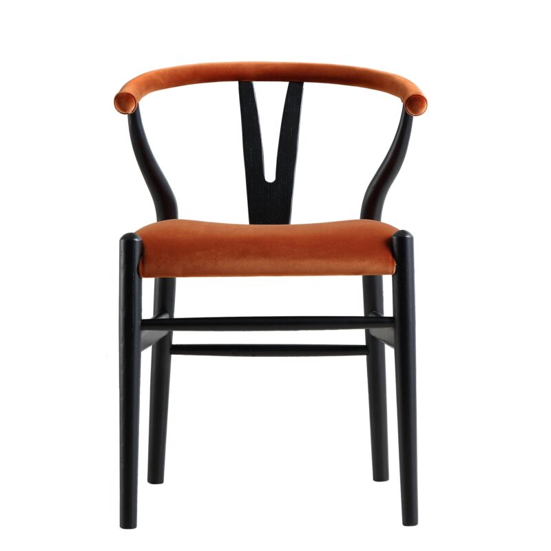 Hansel Upholstered Padded Dining Chair, Rust Velvet and Black Frame - Image 5