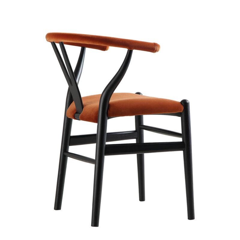 Hansel Upholstered Padded Dining Chair, Rust Velvet and Black Frame - Image 8