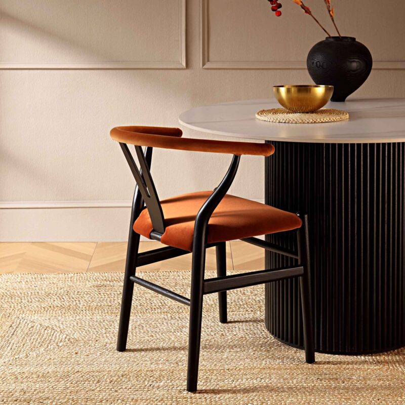 Hansel Upholstered Padded Dining Chair, Rust Velvet and Black Frame - Image 3
