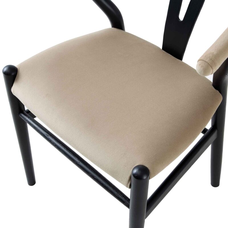 Hansel Padded Dining Chair, Taupe Velvet and Black Frame - Image 11