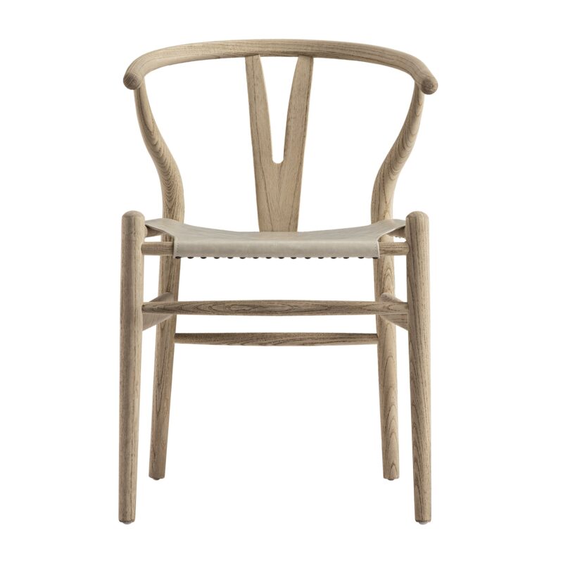 Hansel Dining Chair, Weathered Elm Frame with Light Grey Faux Leather Seat - Image 4