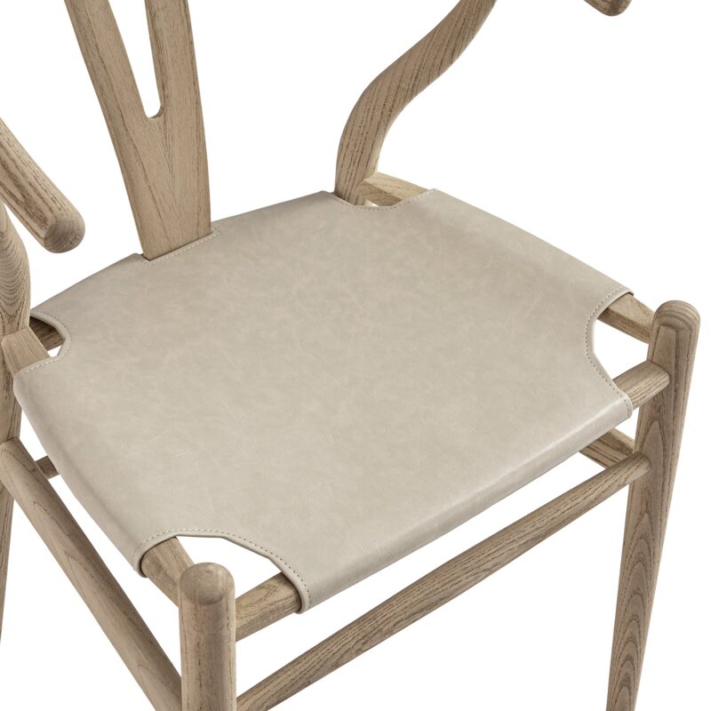 Hansel Dining Chair, Weathered Elm Frame with Light Grey Faux Leather Seat - Image 11