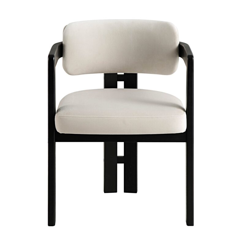 Stanford Curved Oak Frame Upholstered Chair, Champagne Velvet Black Frame - Image 2