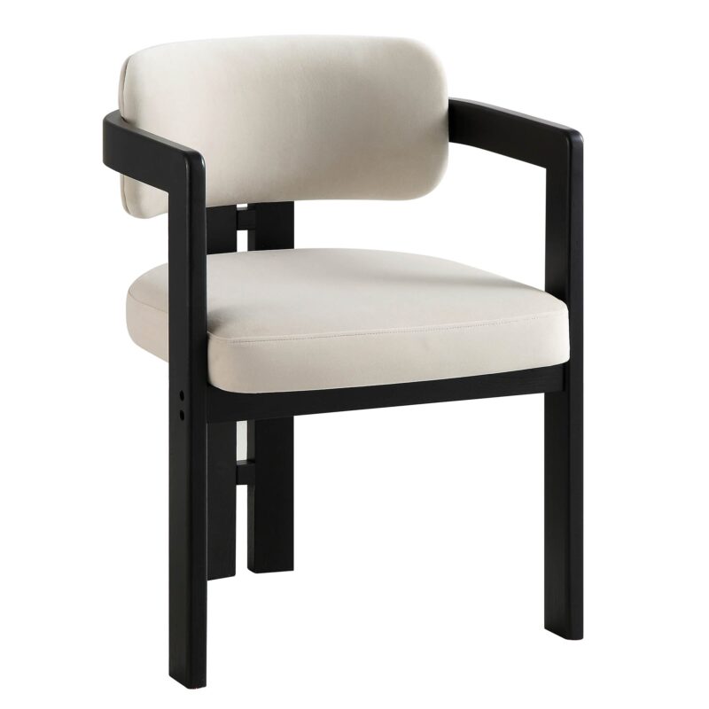 Stanford Curved Oak Frame Upholstered Chair, Champagne Velvet Black Frame - Image 3