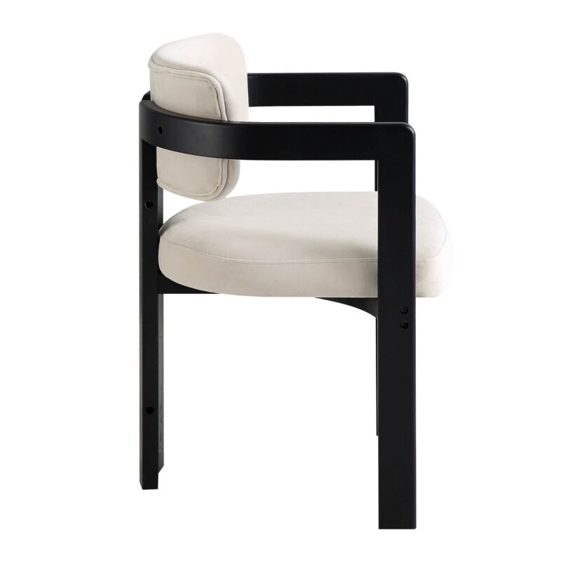 Stanford Curved Oak Frame Upholstered Chair, Champagne Velvet Black Frame - Image 5