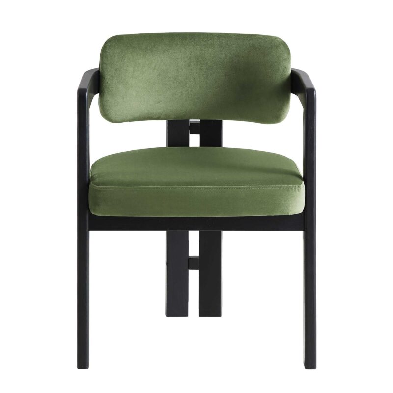 Stanford Curved Oak Frame Upholstered Chair, Moss Green Velvet Black Frame - Image 7