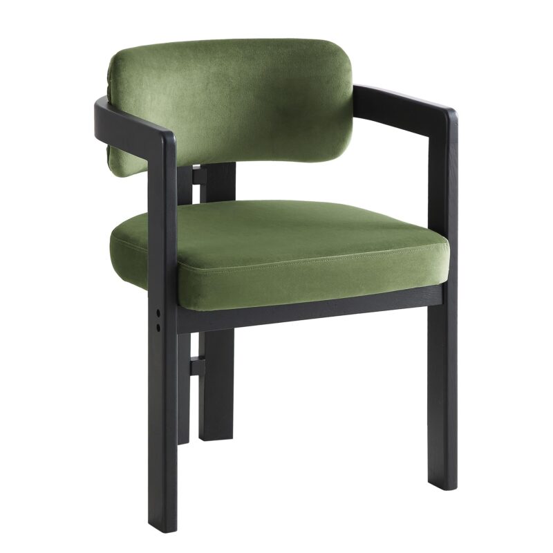Stanford Curved Oak Frame Upholstered Chair, Moss Green Velvet Black Frame - Image 8