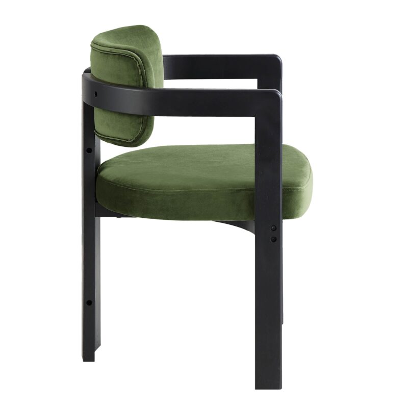 Stanford Curved Oak Frame Upholstered Chair, Moss Green Velvet Black Frame - Image 10
