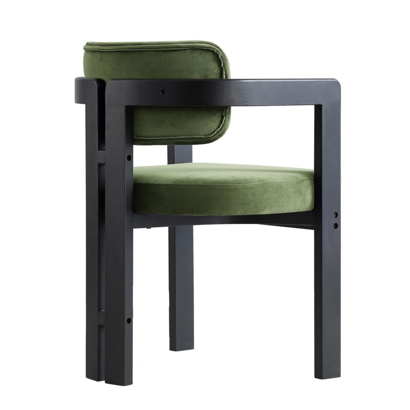 Stanford Curved Oak Frame Upholstered Chair, Moss Green Velvet Black Frame - Image 11