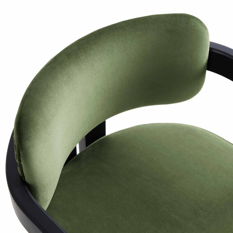 Stanford Curved Oak Frame Upholstered Chair, Moss Green Velvet Black Frame - Image 14