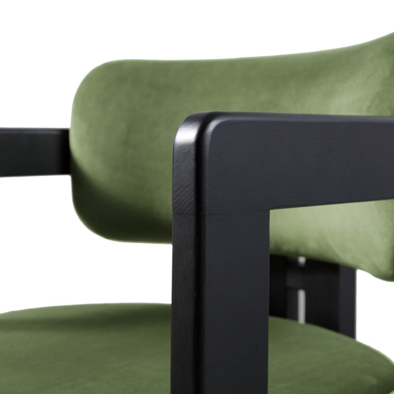 Stanford Curved Oak Frame Upholstered Chair, Moss Green Velvet Black Frame - Image 15
