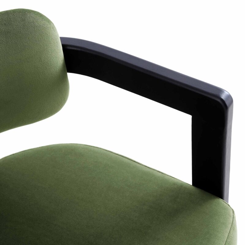 Stanford Curved Oak Frame Upholstered Chair, Moss Green Velvet Black Frame - Image 17