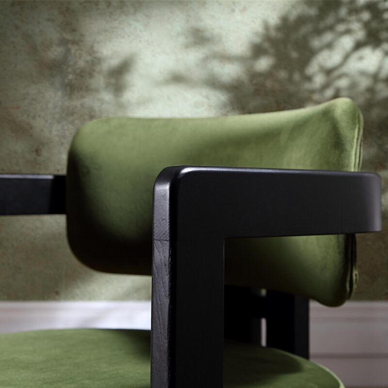Stanford Curved Oak Frame Upholstered Chair, Moss Green Velvet Black Frame - Image 5